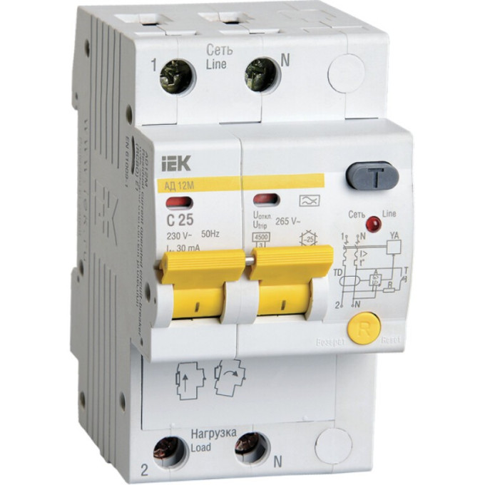 Дифференциальный автоматический выключатель IEK АД12М 2Р С25 30мА - MAD12-2-025-C-030