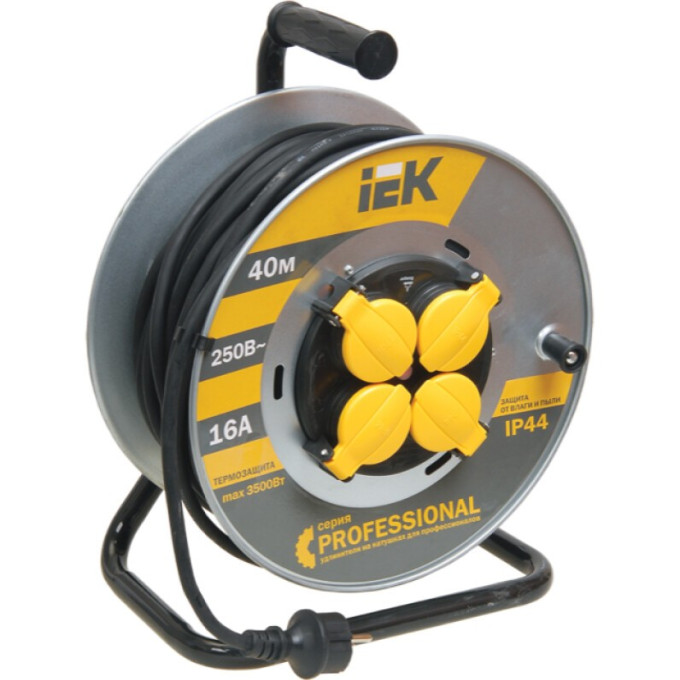 Катушка IEK УК40 на мет. С термозащитой 4 места 2P+PE/40м КГ 3х1,5мм2 IP44 PROFESSIONAL - WKP16-16-04-40-44