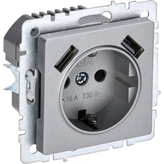 Розетка IEK BRITE РЮш10-1-БрА 16А с USB A+A 2,1А BR-R14-16-U21-D21-K47