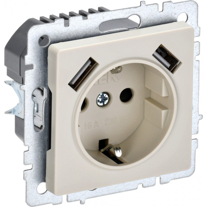 Розетка IEK BRITE РЮш10-2-БрКр 16А с USB A+A 3,1А BR-R14-16-U21-D31-K10